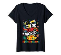 Womens Color Our World Summer Reading Message V-Neck T-Shirt