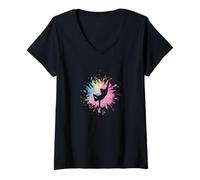 Women's Color Splash Dance Silhouette V-Neck T-Shirt