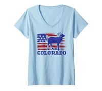 Womens Colorado 4th of July USA Flag Bighorn Sheep Patriotic V-Neck T-Shirt