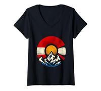 Womens Colorado Flag Symbol - Bold Mountain & Sun Artwork V-Neck T-Shirt