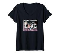 Womens Colorado Love - Columbine Mountain Wildflower Graphic V-Neck T-Shirt