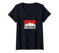 Women's Colorado Mountain Graphic Red/White Retro Vintage Style V-Neck T-Shirt