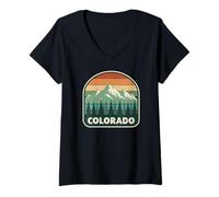 Womens Colorado Mountain Logo - Retro Wilderness Graphic V-Neck T-Shirt