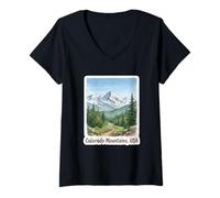 Womens Colorado Mountains Scenic Nature Hiking V-Neck T-Shirt