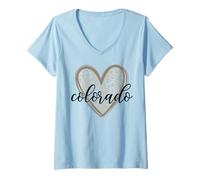 Womens Colorado Tee Leopard Print Heart Graphic V-Neck T-Shirt
