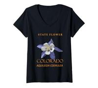Womens Colorado Territory Flower Aquilegia coerulea V-Neck T-Shirt