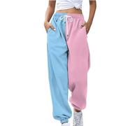 Women's Colorblock Jogger Pants, High Waist Drawstring Sweatpants with Pockets, Loose Fit Casual Lounge Pants, Soft Stretchy Joggers, Comfy Relaxed Fit Sports Pants for Women Pink