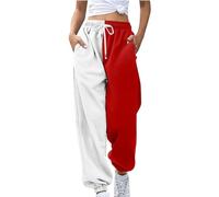 Women's Colorblock Jogger Pants, High Waist Drawstring Sweatpants with Pockets, Loose Fit Casual Lounge Pants, Soft Stretchy Joggers, Comfy Relaxed Fit Sports Pants for Women White