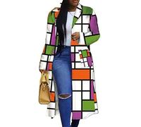 Women's Colored Geo Turn Down Collar Trench Coat Colorful Outerwear Cardigan Long Blazer Jacket, Purple, S
