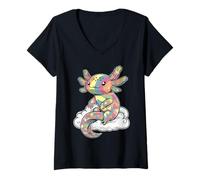 Womens Colorful Axolotl Psychedelic Art Design V-Neck T-Shirt