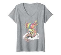 Womens Colorful Axolotl Psychedelic Art Design V-Neck T-Shirt