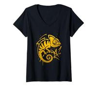 Womens Colorful Chameleon Graffiti Street Art Animal Design V-Neck T-Shirt