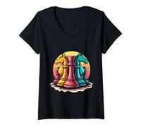 Women's Colorful Chess Knight Strategy Design - Unique Chess Knight V-Neck T-Shirt
