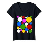 Women's Colorful Circles Abstract Geometric Art Rainbow Dots V-Neck T-Shirt