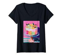 Women's Colorful Citrus Cake Citric Summer Dessert Aesthetic Baker V-Neck T-Shirt