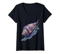 Women's Colorful Cone Snail Ocean Shell Marine Animal Abstract Art V-Neck T-Shirt