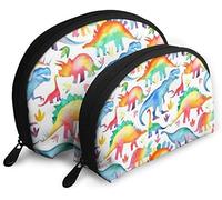 Womens Colorful Dinosaur Travel Cosmetic Bags Waterproof 2PC Makeup Clutch Pouch Cosmetic and Toiletries Organizer Bag Portable Travel Toiletry Pouch Girls
