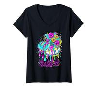 Women's Colorful Dripping National Sourdough Day Bake It Drip Design V-Neck T-Shirt
