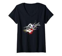Womens Colorful Electric Guitar Splash Design for Rock Music Lovers V-Neck T-Shirt