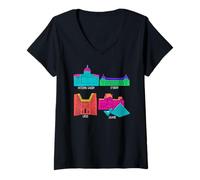 Womens Colorful Famous Museums Louvre Uffizi Orsay Gallery V-Neck T-Shirt