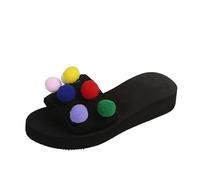Women's Colorful Fashion Chunky Indoor Outdoor Slippers Causal Breathable Open Toe Slip-On Slide Sandal Size 5 UK,Black