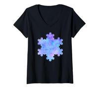 Womens Colorful Fractal Koch Snowflake Geometry Shapes Mania V-Neck T-Shirt