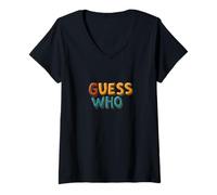 Womens Colorful Guess Who Logo for Boys and Girls V-Neck T-Shirt