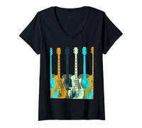 Womens Colorful Guitars V-Neck T-Shirt