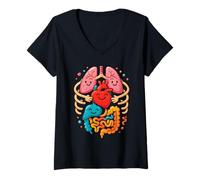 Womens Colorful Human Body Anatomy Illustrated - Nurse V-Neck T-Shirt