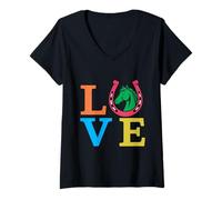 Womens Colorful Love Horse Horseshoe Design V-Neck T-Shirt
