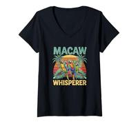 Womens Colorful Macaw Whisper Vibes V-Neck T-Shirt