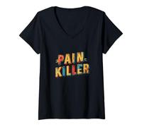 Women's Colorful Pain Killer Logo V-Neck T-Shirt