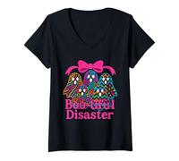 Womens Colorful Pattern Ghosts Boo-Tiful Disaster Halloween Design V-Neck T-Shirt