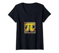 Women's Colorful Pi Symbol Math Lover Tee Pi Day March 14 V-Neck T-Shirt
