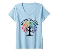 Womens Colorful Pokadot Tree Each Dot Matters Diversity and Unity V-Neck T-Shirt