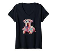 Womens Colorful Pop Art American Pit Bull Terrier Pittie APBT V-Neck T-Shirt