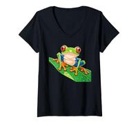 Women's Colorful Red-Eyed Tree Frog V-Neck T-Shirt