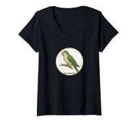 Women's Colorful Retro Monk Parakeet Bird Design V-Neck T-Shirt