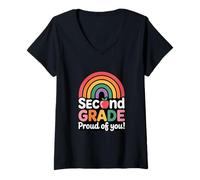 Women's Colorful Second Grade Proud of You Rainbow Apple V-Neck T-Shirt