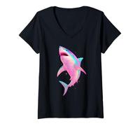 Womens Colorful Shark Cool Ocean Animal Lover Marine Life V-Neck T-Shirt