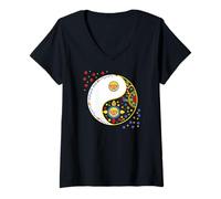 Womens Colorful Sign Symbol for tao yin and yang qi gong or tai chi V-Neck T-Shirt