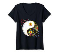 Womens Colorful Sign Symbol tao yin and yang Taiji Yoga with Buddha V-Neck T-Shirt