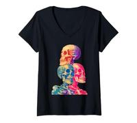 Women's Colorful Skeletons Tropical Gothic Summer Summerween Goth V-Neck T-Shirt