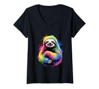 Womens Colorful Sloth Face Cute Sloth Lover for Men Woman V-Neck T-Shirt