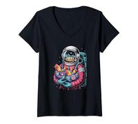 Women's Colorful Space Chicken Whisperer Starry Cosmos Farmer V-Neck T-Shirt
