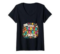 Women's Colorful Spanish Language Educator Inspiration Design V-Neck T-Shirt