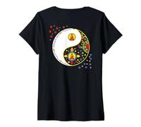 Womens Colorful Taiji Yoga Qi Gong Tao Sign Symbol Yin Yang Buddha V-Neck T-Shirt