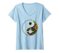 Womens Colorful Taoism daoism Sign Symbol for tao yin and yang V-Neck T-Shirt