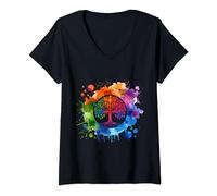Womens Colorful Tree of Life Watercolor V-Neck T-Shirt