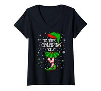 Womens Coloring Elf Christmas Family Group Women Girls Xmas Pajama V-Neck T-Shirt